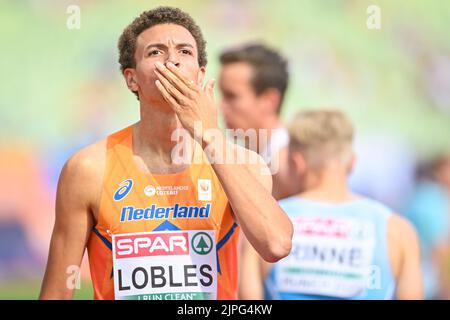 München, Deutschland. 18. August 2022. MUNCHEN, DEUTSCHLAND - 18. AUGUST: Djoao Lobles aus den Niederlanden tritt am 18. August 800m 2022 bei den Europameisterschaften München 2022 im Olympiastadion in München an (Foto: Andy Astfalck/BSR Agency) Credit: Orange Pics BV/Alamy Live News Stockfoto