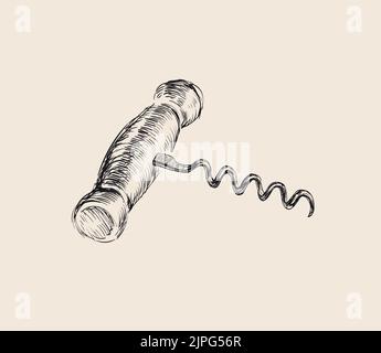 Korkenzieher Handzeichnung Vektorgrafik. Vintage-Style. Stock Vektor