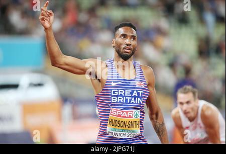 Matthew Hudson-Smith Goldmedaille Großbritanniens während der Leichtathletik, Männer 400m bei den Europameisterschaften München 2022 am 17. August 2022 in München, Deutschland - Foto: Laurent Lairys/DPPI/LiveMedia Stockfoto