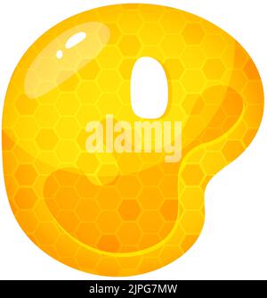 Honigsüße Schrift. Flüssiger Honig Cartoon Alphabet, Gelbe Wabenvektor Schriftart. Einzelner Buchstabe. Stock Vektor