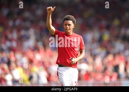 Aktenfoto vom 14-08-2022 von Brennan Johnson aus Nottingham Forest. Everton kann seinen ersten Punkt im Board erreichen, muss sich aber zu Hause mit einem Unentschieden von 1-1 zufrieden geben, nachdem Brennan Johnson Forest in die Spitze gesetzt hat. Ausgabedatum: Donnerstag, 18. August 2022. Stockfoto