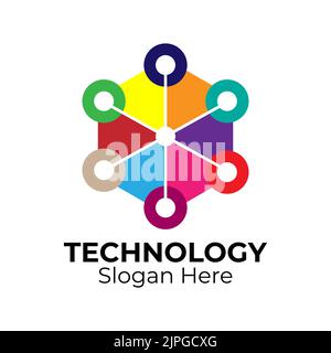 Technologie hexagonales Logo, modern, minimalistisch, futuristisch. Vektor-Logo-Vorlage mit farbenfrohem Design. Stock Vektor