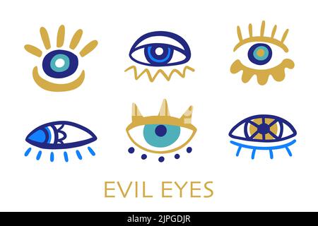 Böse Augen setzen sich. Handgezeichnete Elemente Stock Vektor