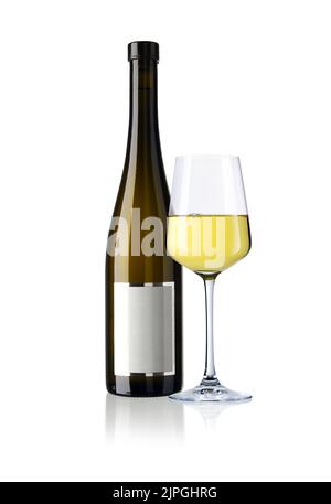 Weißwein, Weinglas, Weißweinflasche, Weißweine, Glaswaren, Weißweinflaschen Stockfoto