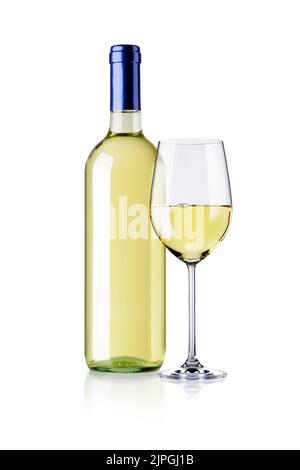 Weinglas, Weinflasche, Weißwein, Glasware, Weinflaschen, Weißweine Stockfoto