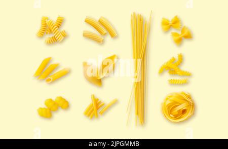 Pasta, Nudelsorten, Nudeln, Nudelgerichte, Nudelsorten, Nudelauswahl Stockfoto