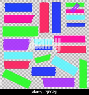 Washi Tapes. Halbtransparente Stücke aus hellen, neonfarbenen Bändern. Stock Vektor