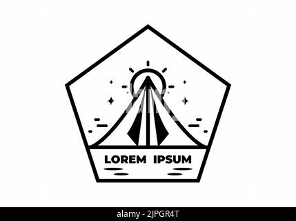 Schwarz-weiße Monoline aus Dreieckszelt und großem Sonnendesign Stock Vektor