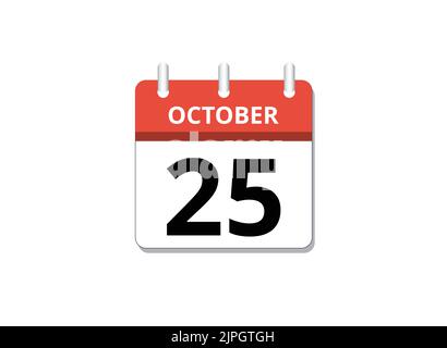 Oktober, 25. Kalender Symbol Vektor, Konzept von Zeitplan, Geschäft und Aufgaben Stock Vektor