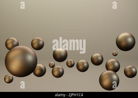 Fallender Goldkugel Hintergrund. Kugel Form Design Tapete. 3D Abbildung. Stockfoto