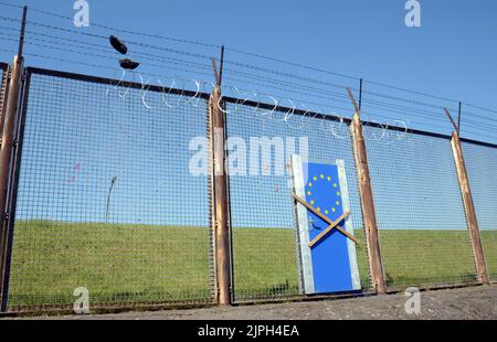 Gesperrt, europäische Gemeinschaft, Ankunft, Staatsgrenze, Abschottung, Lokale, europäische Gemeinschaften, Ankünfte, nationale Grenzen Stockfoto