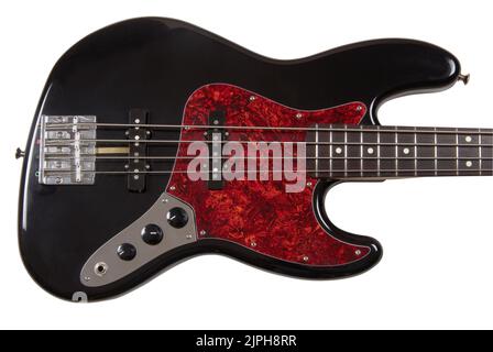 Fender Jazz E-Bass-Gitarre isoliert auf weiß mit Pfad ausgeschnitten Stockfoto