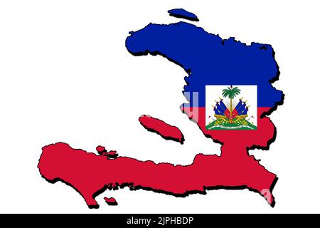 Silhouette der Karte von Haiti mit ihrer Flagge Stockfoto