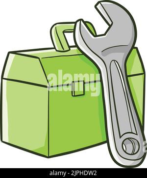 Eine grafisch bemalte Box mit Werkzeugen auf weißem Hintergrund Stock Vektor