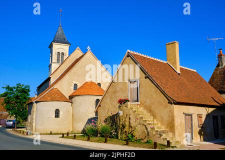 Frankreich, Indre (36), Nohant-Vic, St. Martin's Church of Vic, die eine außergewöhnliche Reihe von Fresken aus dem Anfang des zwölften Jahrhunderts beherbergt Stockfoto