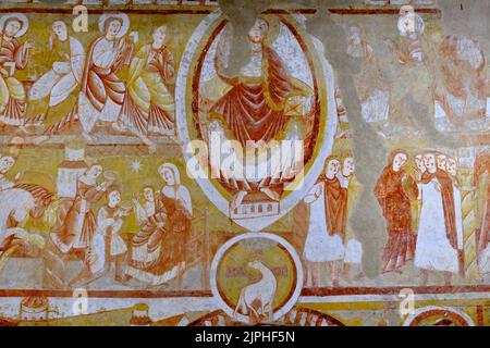 Frankreich, Indre (36), Nohant-Vic, St. Martin's Church of Vic, die eine außergewöhnliche Reihe von Fresken aus dem Anfang des zwölften Jahrhunderts beherbergt Stockfoto