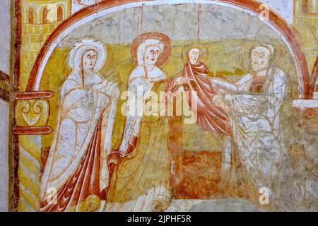 Frankreich, Indre (36), Nohant-Vic, St. Martin's Church of Vic, die eine außergewöhnliche Reihe von Fresken aus dem Anfang des zwölften Jahrhunderts beherbergt Stockfoto