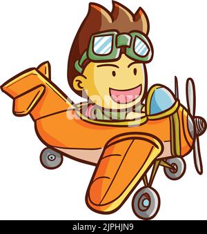 Ein Grafikdesign einer männlichen Zeichentrickfigur in einem Hubschrauber isoliert auf einem weißen Hintergrund Stock Vektor