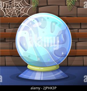 Vektor magische Glück Kugel Glaskugel. Hexen Magic Crystal Ball, Wahrsager, magische Kristallkugeln. Vorhersagen und positive Bestätigungen, Heilung Stock Vektor