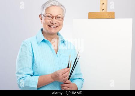 Senior, Malerei, Hobbys, Leinwand, Ältere, Alt, Senioren, Zeichnen, Hobby Stockfoto