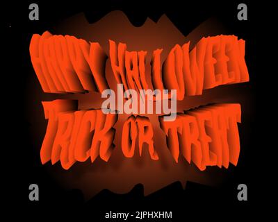 Happy Halloween und Trick or Treat 3D Illustration Text Banner. Halloween-Banner mit Hintergrund hinten. Stock Vektor