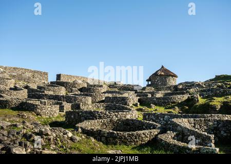 Ruinen der antiken keltischen Siedlungssteinhäuser in Castro de Santa Trega, Pontevedra, Spanien Stockfoto