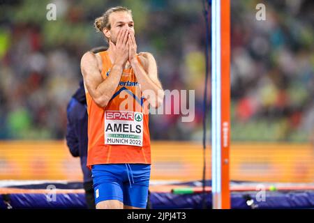 MÜNCHEN, DEUTSCHLAND - 18. AUGUST: Douwe Amels aus den Niederlanden startet im Männer-Hochsprung bei der Europameisterschaft München 2022 im Olympiastadion am 18. August 2022 in München (Foto: Andy Astfalck/BSR Agency) Stockfoto