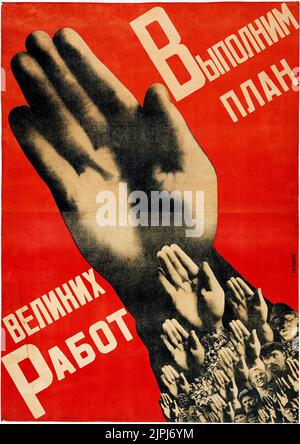 Gustav Klutsis Poster - Let US Fulfill the Plan of the Great Projects', Poster, 1930 - Vintage Russian Poster Propaganda. Stockfoto