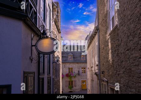 Kanada, Sehenswürdigkeiten in der Altstadt von Quebec, die Unterstadt Petit Champlain und das Einkaufsviertel. Stockfoto