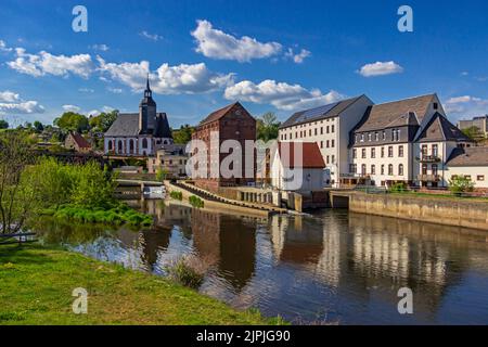 rochlitz, zwickauer mulde, schlossmühle, rochlitzs, zwickauer Muldes Stockfoto