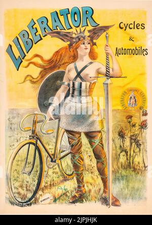 1896: Vintage Französisch Werbung Fahrrad Poster. Befreier-Zyklen und Automobile. PAL (Jean de Paleologue) (1860-1942) wurde in Bukarest, Rumänien, geboren. Nach seinem Aufenthalt in London zog er 1893 nach Paris und war für seine Plakate schöner Frauen bekannt. 1900 zog er in die Vereinigten Staaten und arbeitete in angewandter Grafik, darunter Vanity Fair. Später entwickelte er Werbung und Werbung für die Automobil-, Film- und Animationsbranche. (Bild: © Vintage Poster/ZUMA Press Wire) Stockfoto