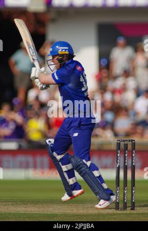 Leeds, England, 14. August 2022. Eoin Morgan schlägt für London Spirit gegen Northern Superchargers in The Hundred in Headingley. Quelle: Colin Edwards Stockfoto