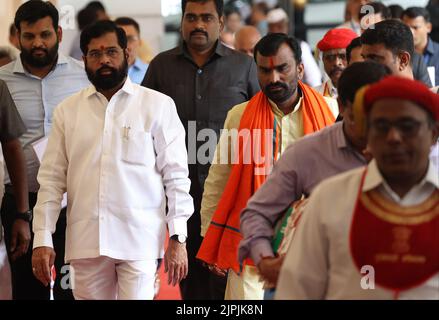 Mumbai, Indien. 18. August 2022. MUMBAI, INDIEN - 18. AUGUST: CM Eknath Shinde während der Monsunsitzung in Vidhan Bhavan am 18. August 2022 in Mumbai, Indien. (Foto: Anshuman Poyrekar/Hindustan Times/Sipa USA) Quelle: SIPA USA/Alamy Live News Stockfoto