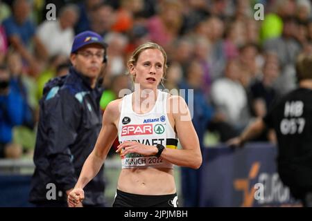 München, Deutschland. 18. August 2022. Die Belgierin Imke Vervaet, aufgenommen während des Halbfinales des Frauen-200m-Rennens am 8. Tag der Leichtathletik-Europameisterschaft, in München 2022, Deutschland, am Donnerstag, den 18. August 2022. Die zweite Auflage der Europameisterschaften findet vom 11. Bis 22. August statt und umfasst neun Sportarten. BELGA FOTO ERIC LALMAND Kredit: Belga Nachrichtenagentur/Alamy Live News Stockfoto