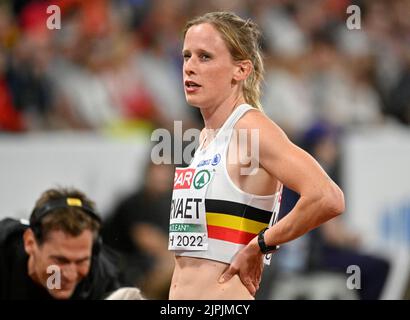 München, Deutschland. 18. August 2022. Die Belgierin Imke Vervaet, aufgenommen während des Halbfinales des Frauen-200m-Rennens am 8. Tag der Leichtathletik-Europameisterschaft, in München 2022, Deutschland, am Donnerstag, den 18. August 2022. Die zweite Auflage der Europameisterschaften findet vom 11. Bis 22. August statt und umfasst neun Sportarten. BELGA FOTO ERIC LALMAND Kredit: Belga Nachrichtenagentur/Alamy Live News Stockfoto