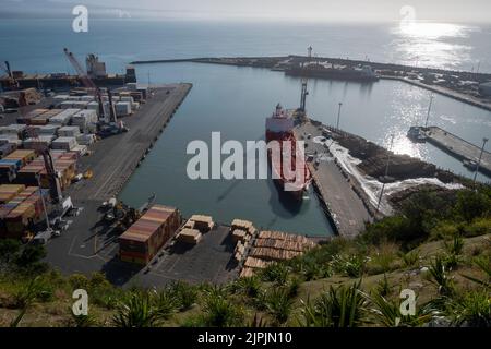 Blick auf den Hafen von Napier von Bluff Hill, Napier Hawkes Bay, North Island, Neuseeland Stockfoto