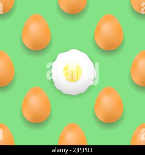 Satz Eier Nahtloses Muster isoliert auf grünem Hintergrund Stockfoto