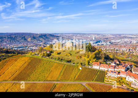 Herbst, Weinberg, stuttgart, württemberg, drohnenflug, Herbst, Weinberge, stuttgarts, württembergs Stockfoto