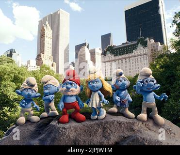 Unbeholfen, GROUCHY, PAPA, SCHLUMPFINE, GUTSY, BRAINY, die Schlümpfe, 2011 Stockfoto