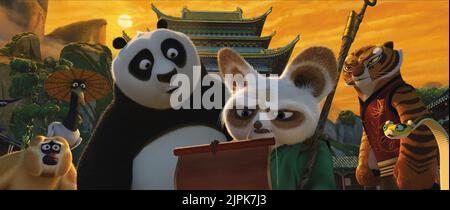 MANTIS, AFFE, Kran, PO, SHIFU, TIGERIN, VIPER, KUNG FU PANDA 2, 2011 Stockfoto