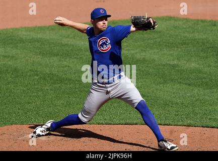 Baltimore, USA. 18. August 2022. BALTIMORE, MD - AUGUST 18: Chicago Cubs startet Pitcher Adrian Sampson (41) auf dem Hügel während eines MLB-Spiels zwischen den Baltimore Orioles und den Chicago Cubs, am 18. August 2022, im Orioles Park in Camden Yards, in Baltimore, Maryland. (Foto von Tony Quinn/SipaUSA) Quelle: SIPA USA/Alamy Live News Stockfoto