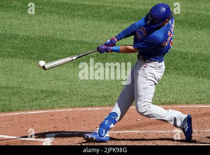 Baltimore, USA. 18. August 2022. BALTIMORE, MD - AUGUST 18: Chicago Cubs Zweiter Baseman Zach McKinstry (6) bei bat während eines MLB-Spiels zwischen den Baltimore Orioles und den Chicago Cubs, am 18. August 2022, im Orioles Park in Camden Yards, in Baltimore, Maryland. (Foto von Tony Quinn/SipaUSA) Quelle: SIPA USA/Alamy Live News Stockfoto