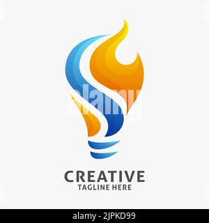 Kreatives Lampenlogo-Design mit Feuerelement Stock Vektor
