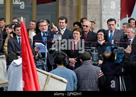 Sali, Berisha, Premierminister, bei der politischen Kundgebung, Tirana, Albanien Stockfoto