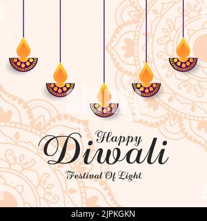 Happy diwali flaches Design mit dekorativer Diya-Illustration Stock Vektor