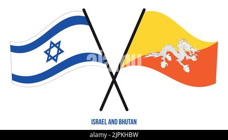 Israel und Bhutan Flaggen gekreuzt und winken Flat Style. Offizieller Anteil. Korrigieren Sie Die Farben. Stock Vektor
