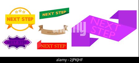 Menüband mit dem Text „Nächster Schritt“. Banner-Vorlage. Aufkleber beschriften. Signieren. Stock Vektor
