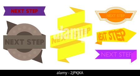 Menüband mit dem Text „Nächster Schritt“. Banner-Vorlage. Aufkleber beschriften. Signieren. Stock Vektor