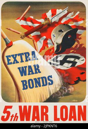 5. war Loan - World war II Propaganda (USA Regierungsdruckerei, 1944) Extra War Bonds Stockfoto