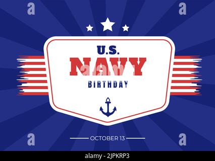 US Navy Geburtstag am 13.. Oktober handgezeichnete Cartoon flache Illustration geeignet für Poster, Banner und Grußkarte im Hintergrund-Stil Stock Vektor